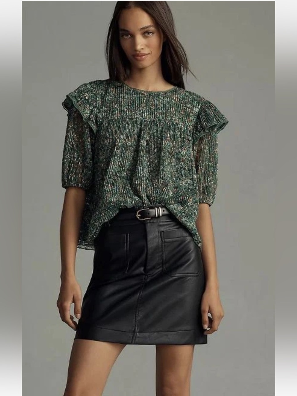 Anthropologie Porridge green floral lace blouse